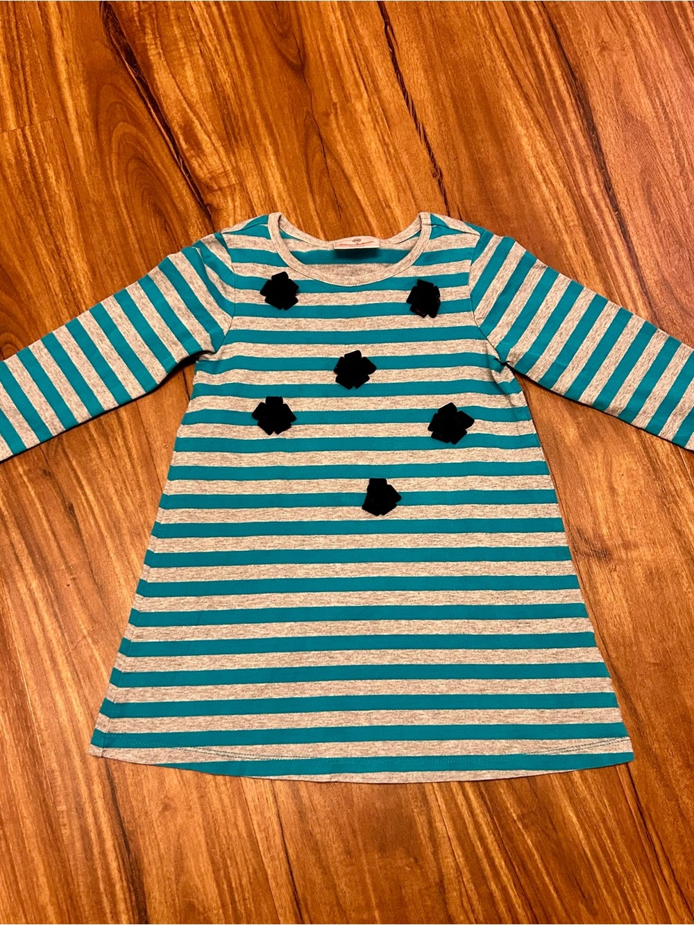 Girls' Teal & Cream Stripe Long-Sleeve Dress